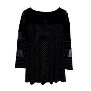 IC by Connie K Womens Tunic Top Small Black Striped Mesh Sleeves Classic Modern